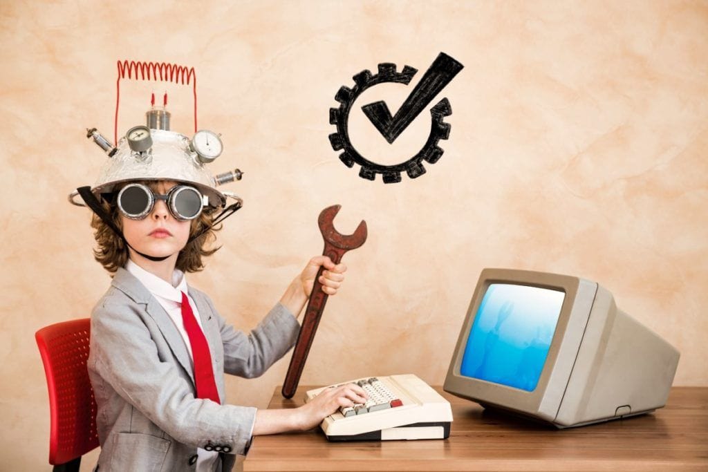 Child pretend to be businessman. Kid playing at home. Imagination, idea and creative concept