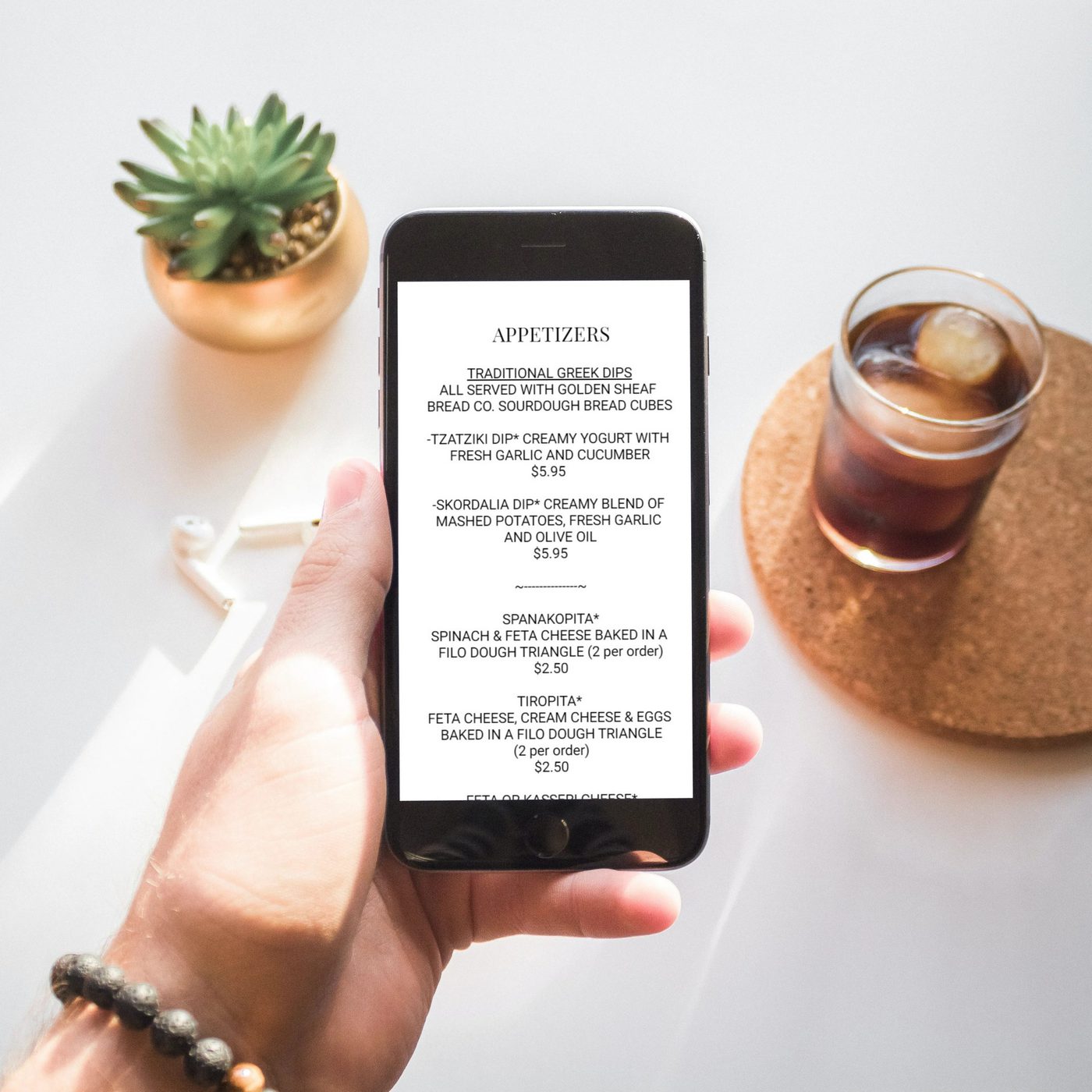 Picture of a contactless menu showing the details of the appetizers section